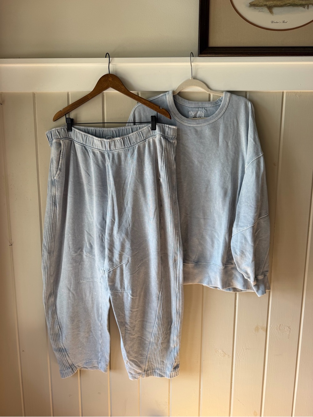 aerie Light Blue Oversized Sweatshirt & Barrel Pants Set, Size L/XL (see notes)